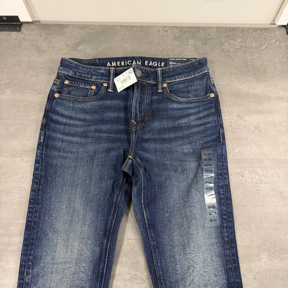 American Eagle Jeans Mens 30x30 Skinny Airflex+ Tencel Dark Vintage Whiskered